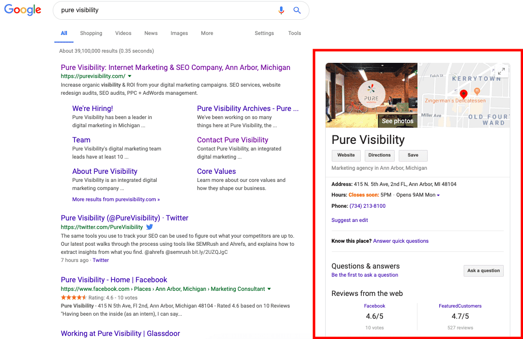 Example of a Google My Business Listing