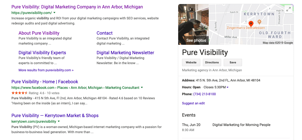 Example of a Google My Business listing