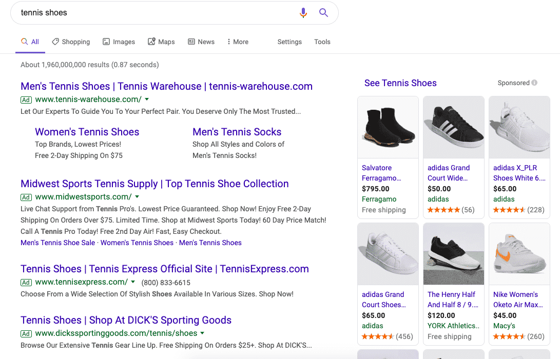 Paid search results for the non-branded term 